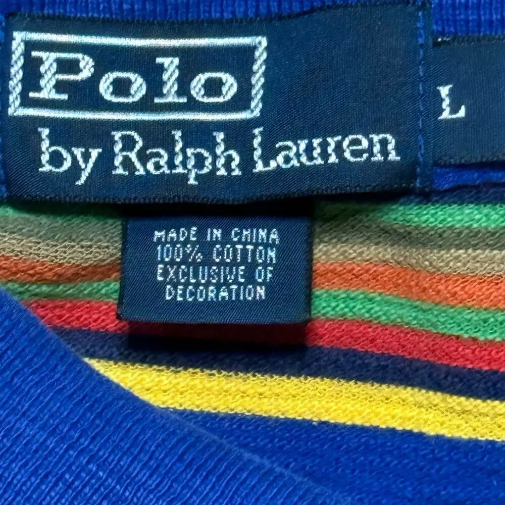 VTG Y2K Polo Ralph Lauren Polo Shirt Mens Green Blue Orange Yellow Stripes Sz L